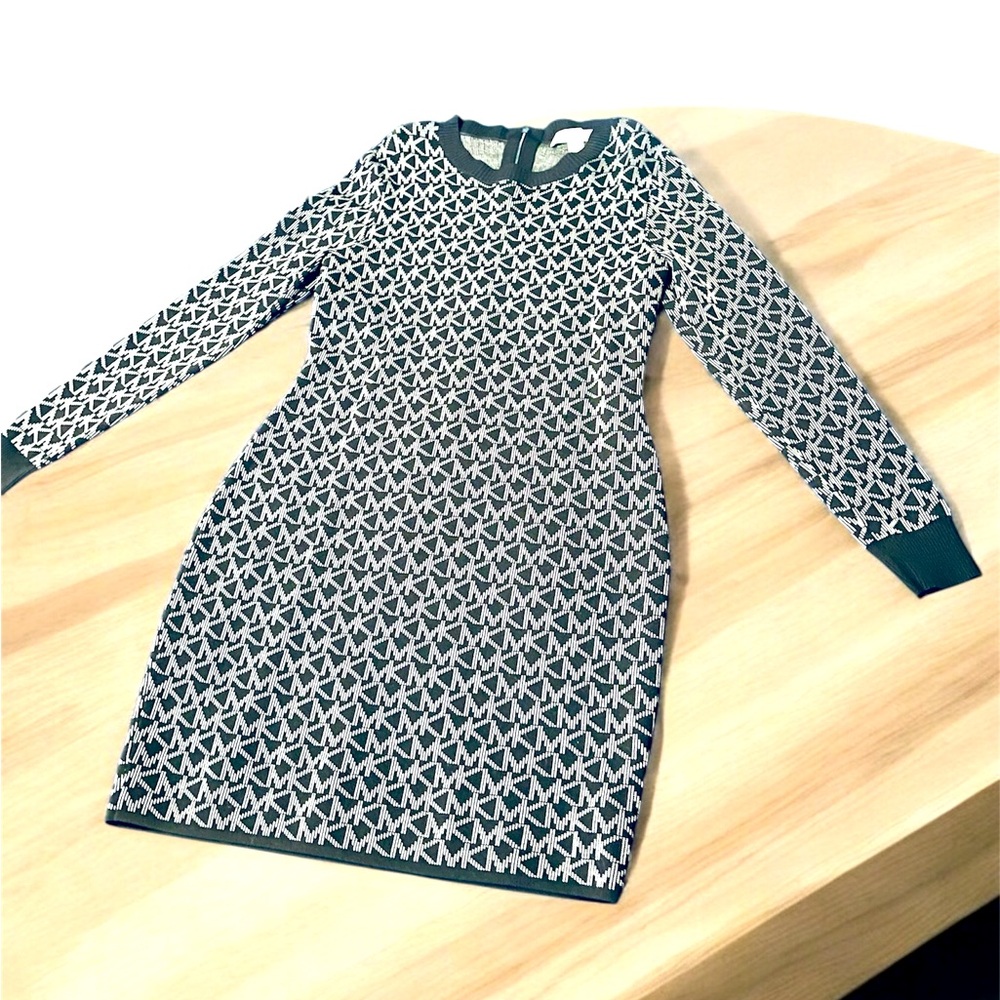 Black Michael Kors long sleeve sweater logo fitted dress
